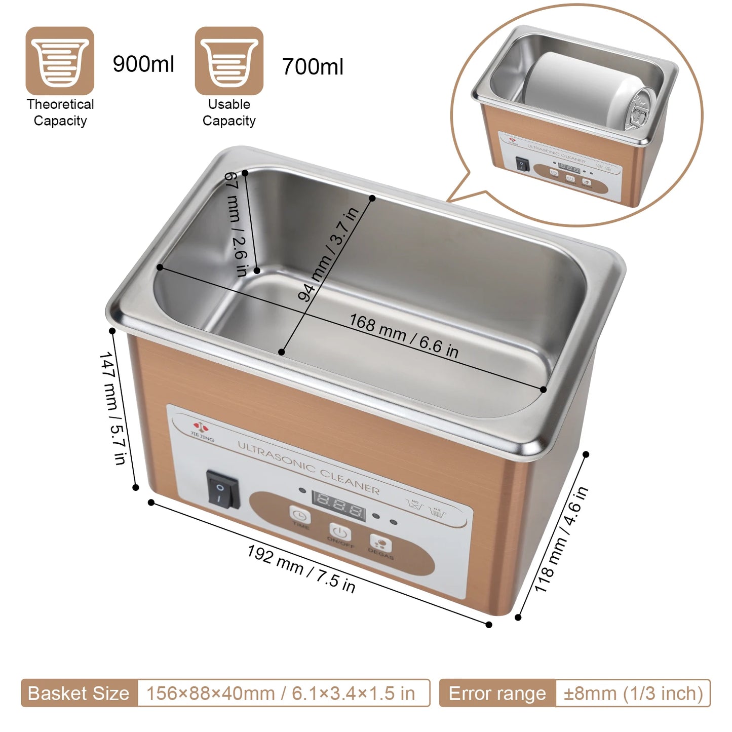 900mL Ultrasonic Cleaner 40kHz for Jewellery and Glasses
