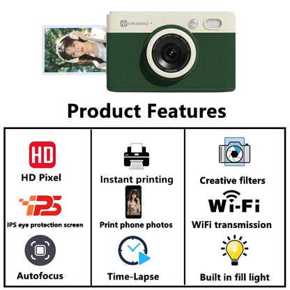 Green Portable Instant Print Camera Photo Printer Set