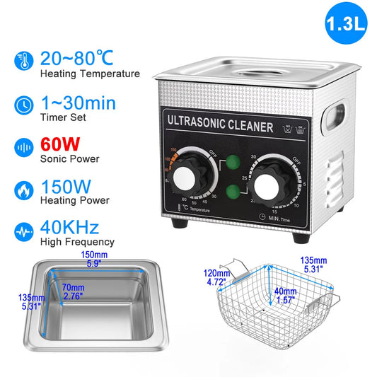 Commercial Ultrasonic Cleaning Machine 1.3L 120W 40kHz