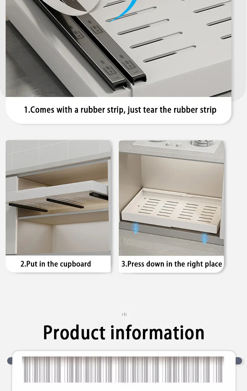 Adjustable Sliding Cabinet Shelf Storage Black