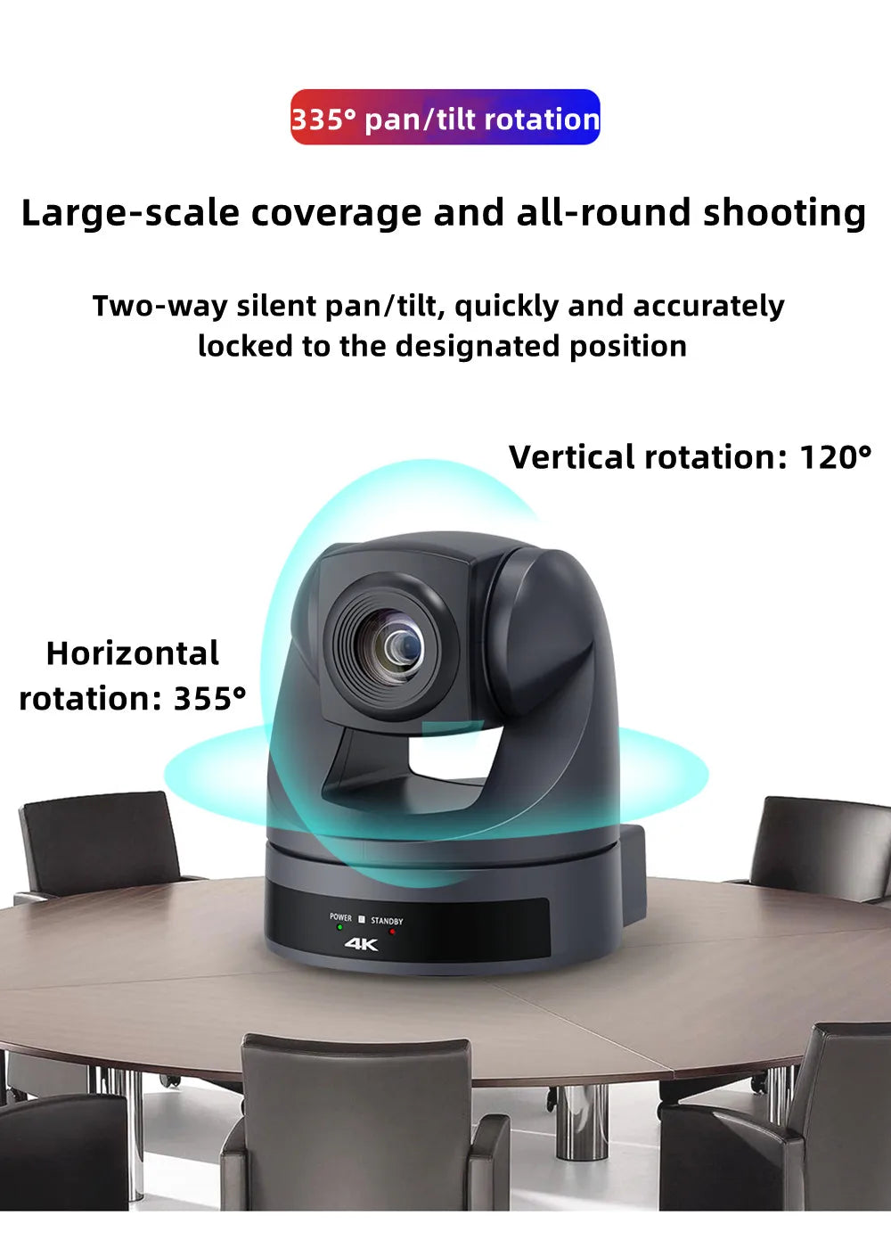 Black 4K PTZ Video Camera AI Tracking 30/60fps