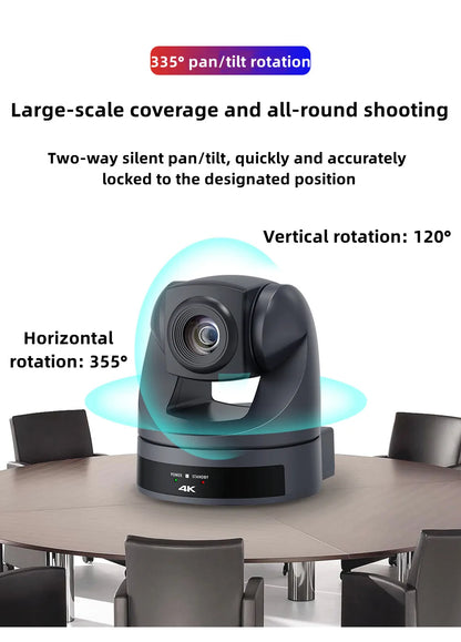 Black 4K PTZ Video Camera AI Tracking 30/60fps