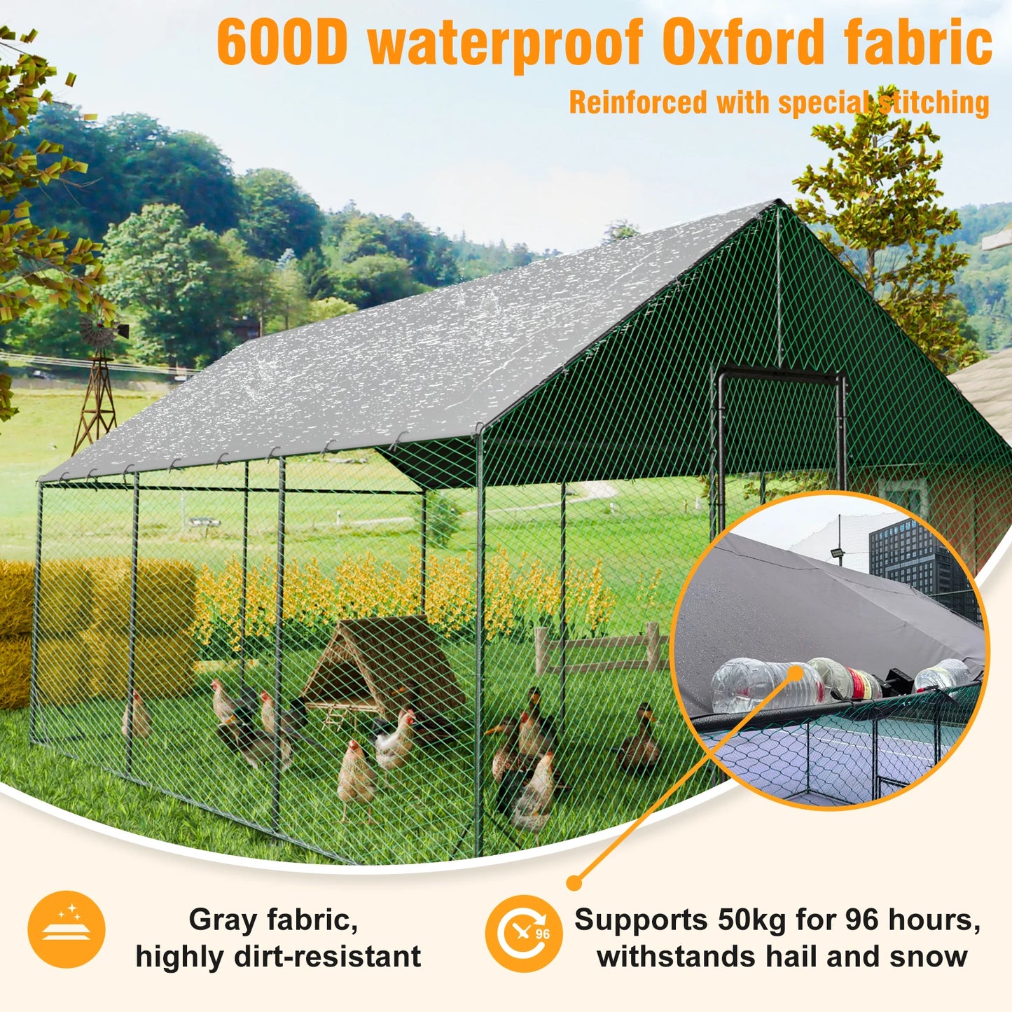 Large Outdoor Walk-In Chicken Coop with Roof Cover