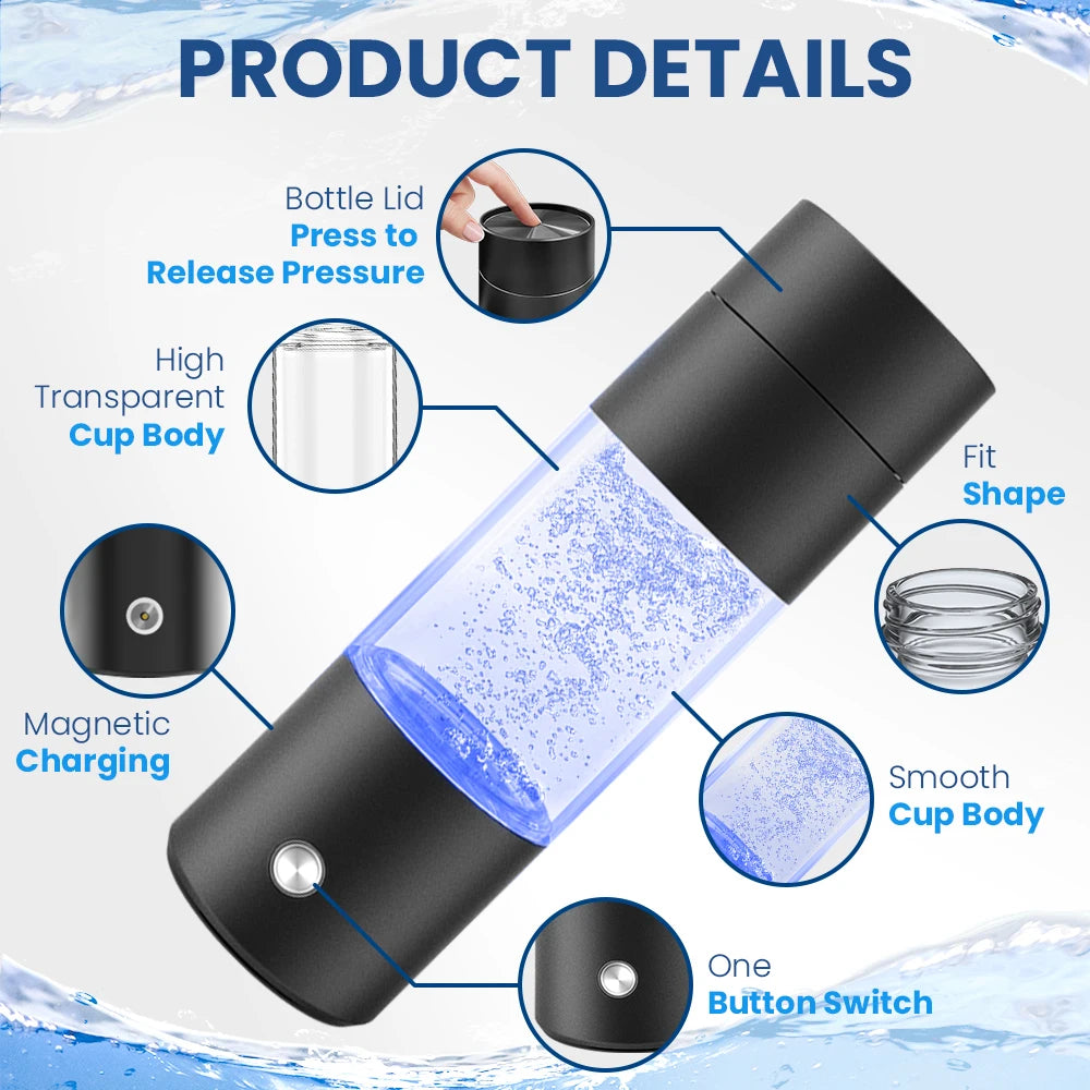 Portable Hydrogen Water Bottle Generator 4000ppb Rechargeable