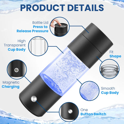 Portable Hydrogen Water Bottle Generator 4000ppb Rechargeable