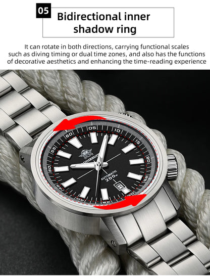 42mm Sapphire Automatic Watch 20Bar Waterproof Black White