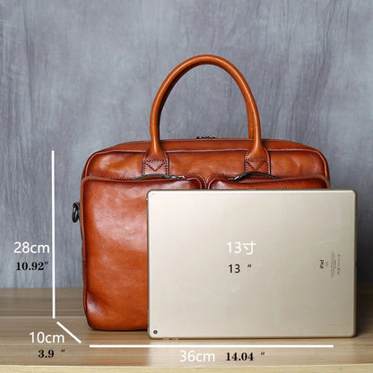 Mens Leather Briefcase Laptop Bag Business Coffee Brown