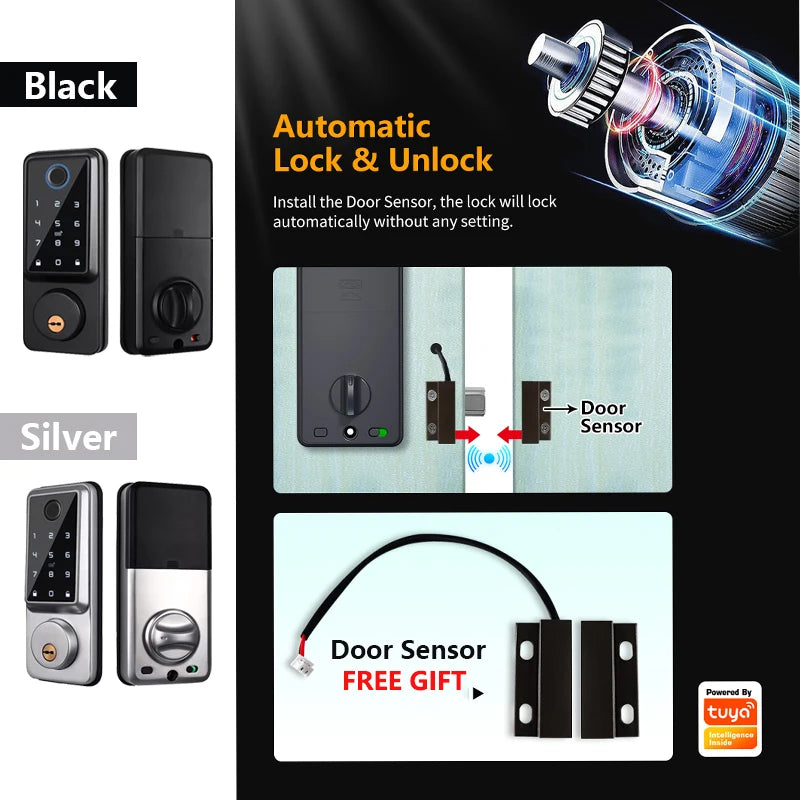 Silver Smart Fingerprint Door Lock with WiFi and Keypad