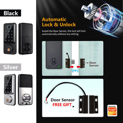 Silver Smart Fingerprint Door Lock with WiFi and Keypad