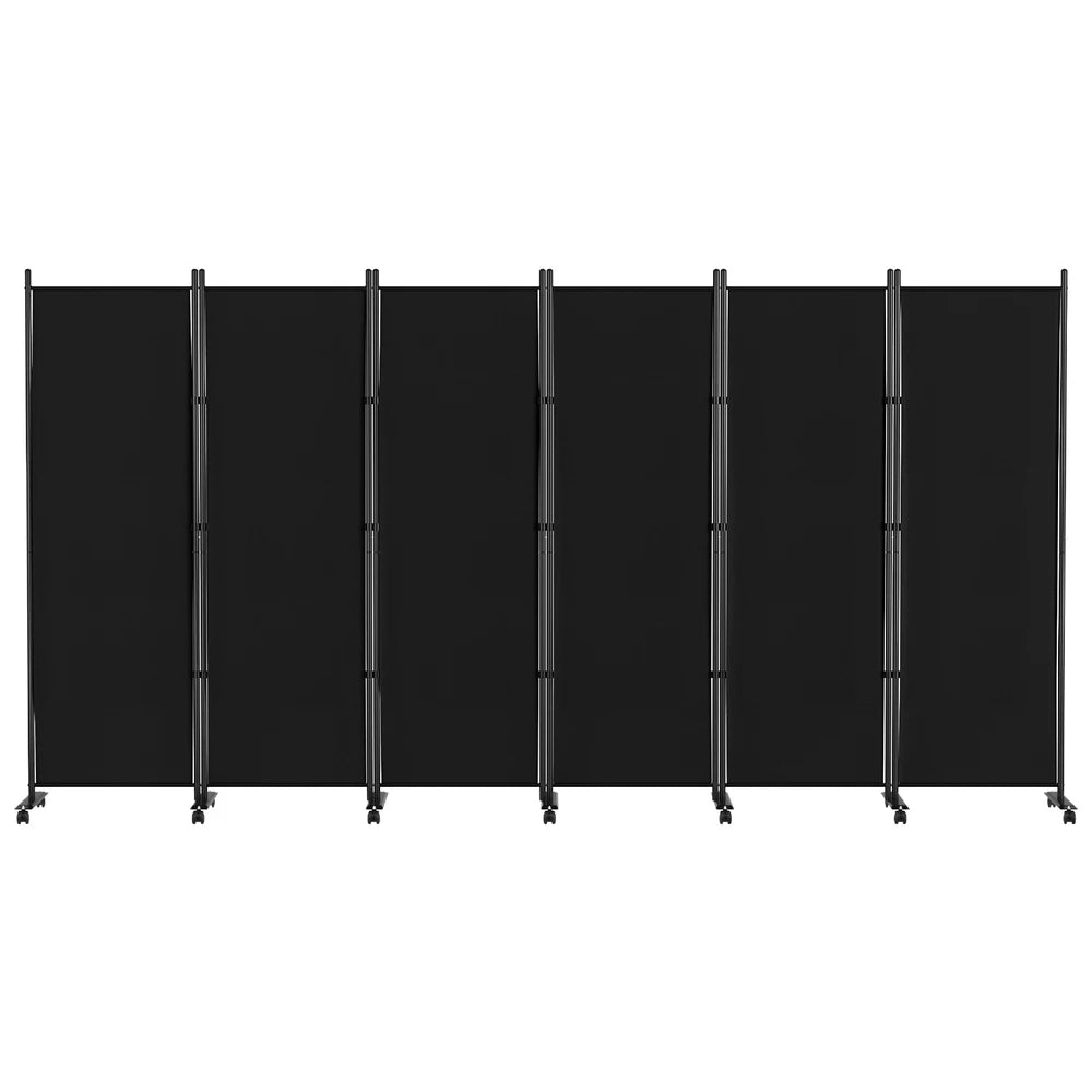 Portable Fabric Room Partition Screen 6 Panels Black