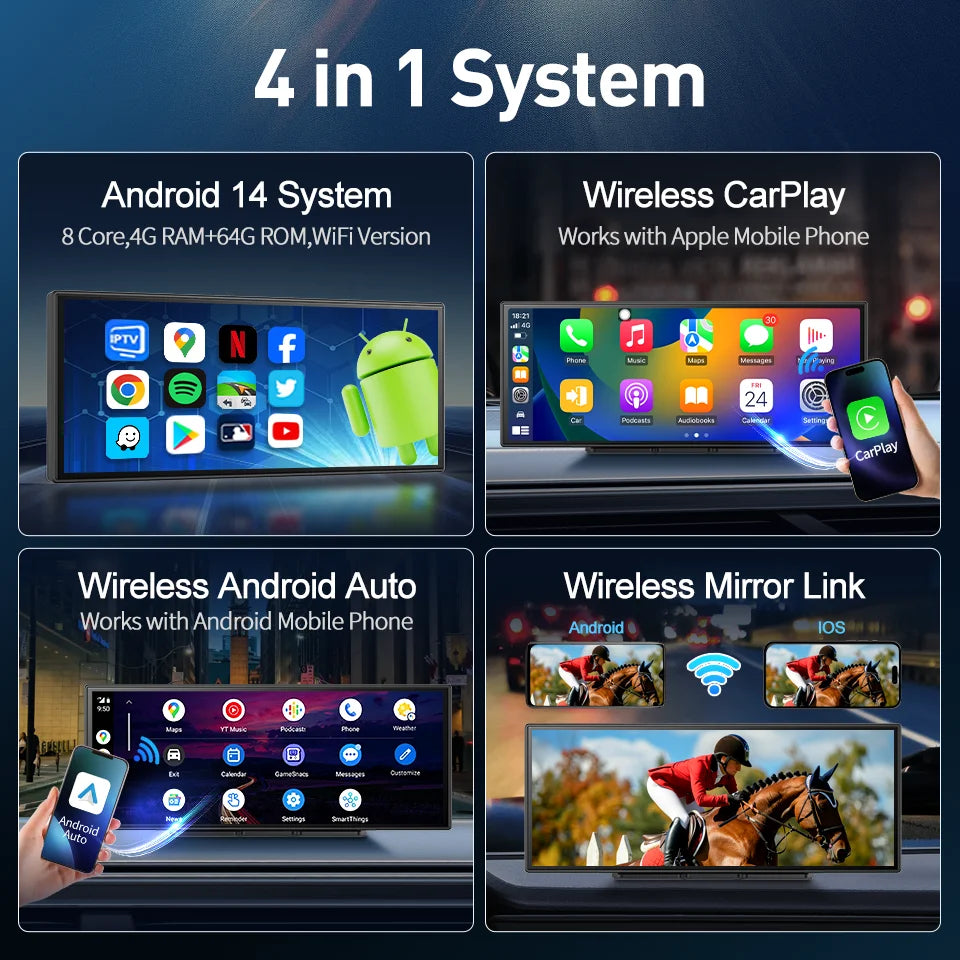 11.4 Inch 4G Smart Dash Cam Triple View 128GB