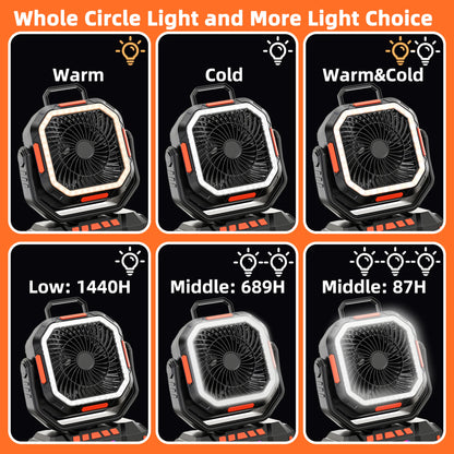 Portable Camping Fan with LED Light and 40000mAh Battery