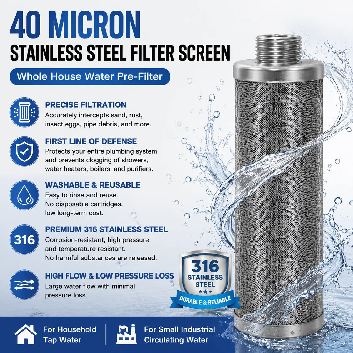 Whole House Water Filter 304 Stainless Steel Backwash System