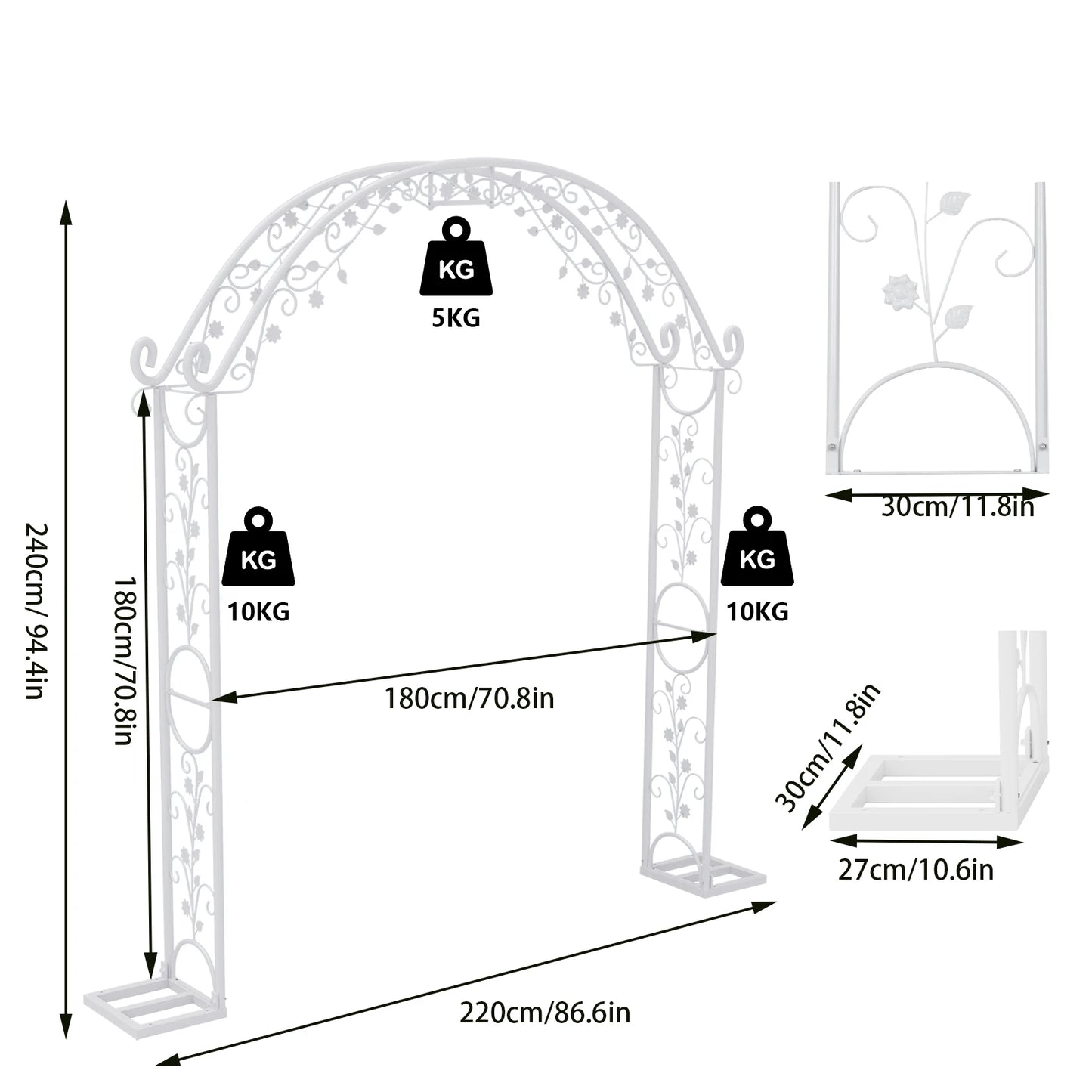 Large White Wedding Arch Backdrop Metal Pergola Stand