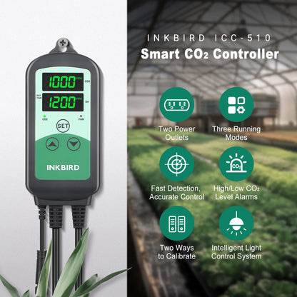 Indoor Greenhouse CO2 Controller Monitor with Dual Power Sockets