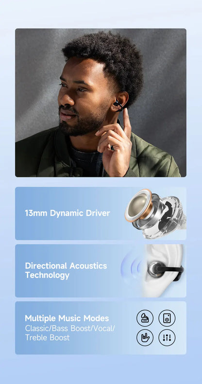 Black Open-Ear Earphones with Multipoint & Long Battery