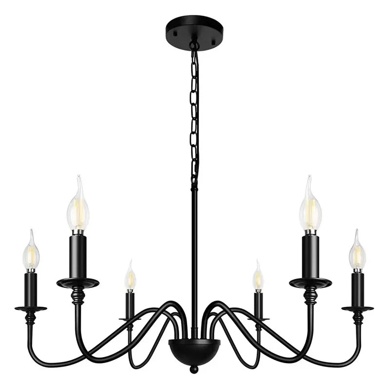 Industrial Style 6 Lamp Black Chandelier for Living Room