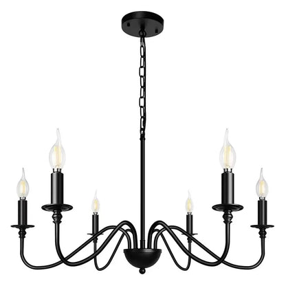 Industrial Style 6 Lamp Black Chandelier for Living Room