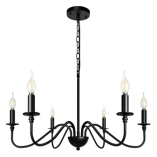 Industrial Style 6 Lamp Black Chandelier for Living Room