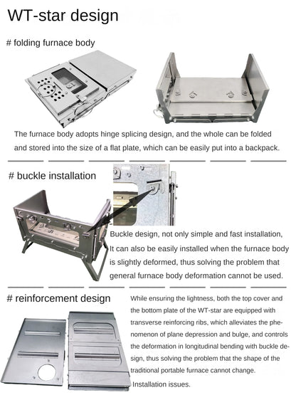 Titanium Alloy Folding Firewood Stove Double Glass 2.5m