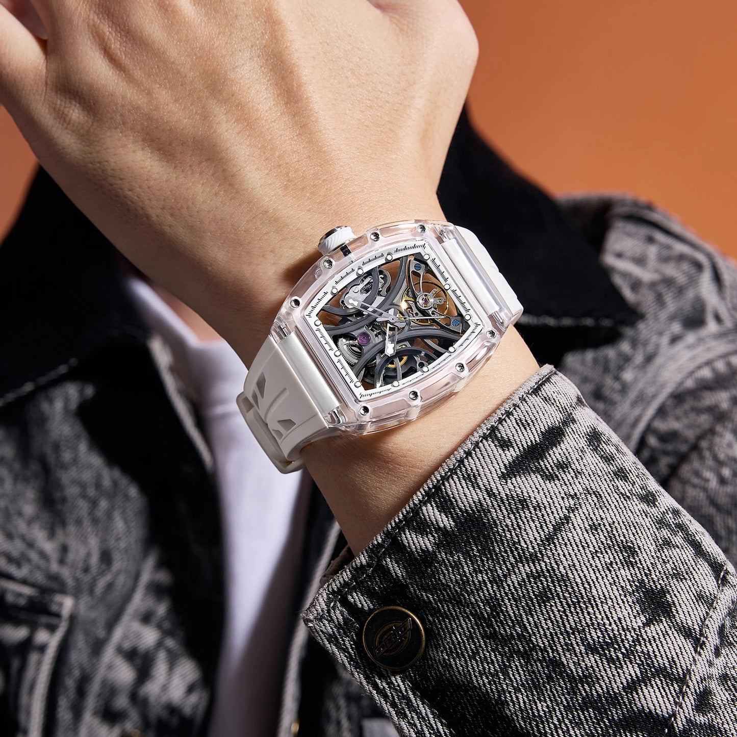 Waterproof Mechanical Wristwatch White Silicone Sport Design