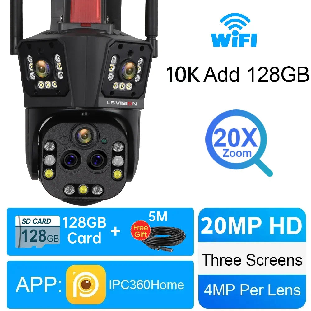10K Outdoor WiFi Camera 20x Zoom 128GB Storage