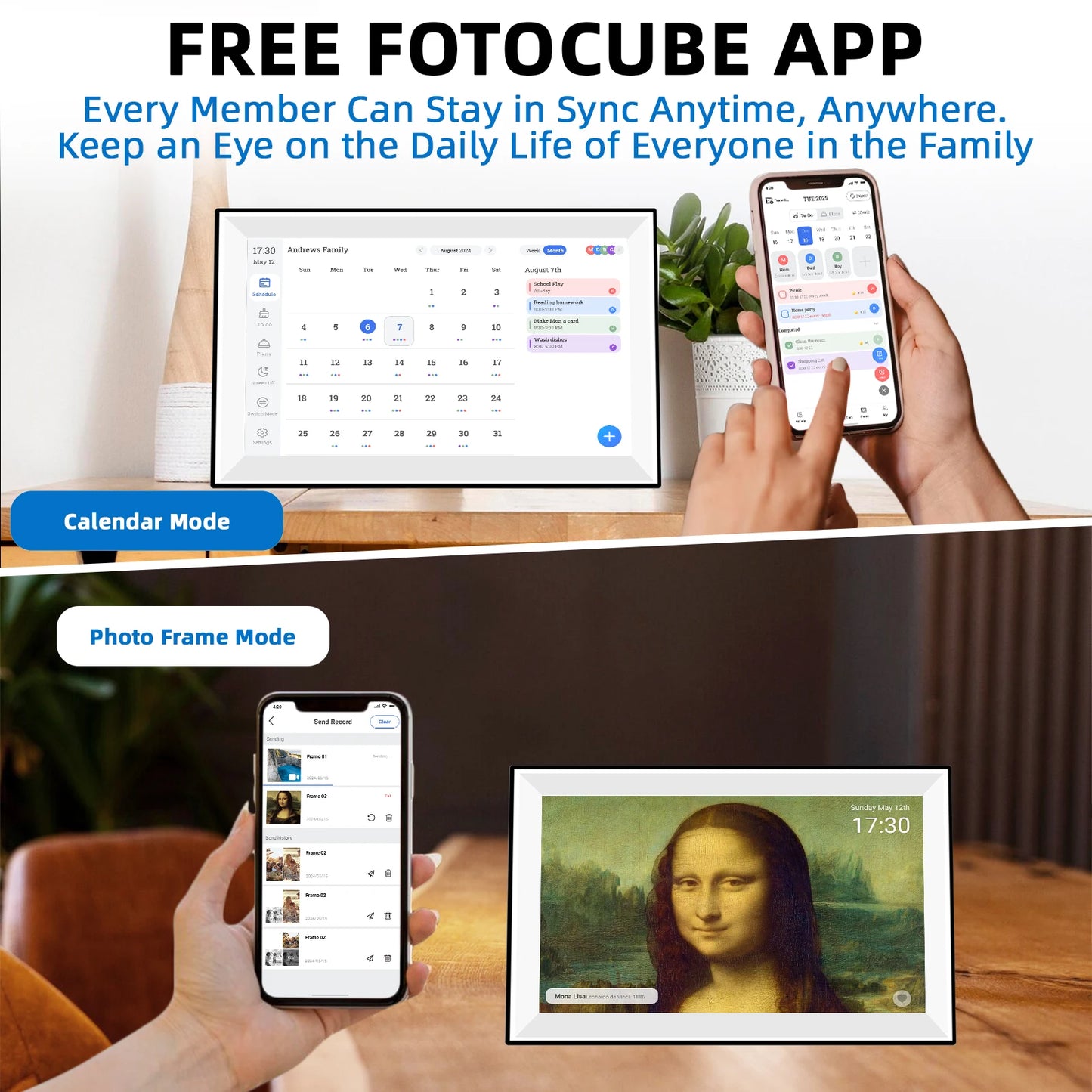 3 in 1 Digital Family Calendar with Photo Display 15.6"