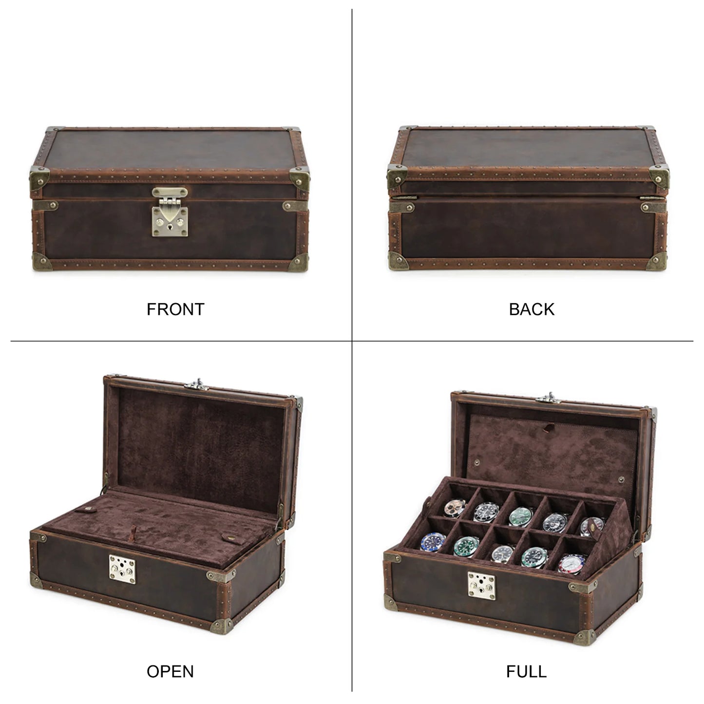 10 Slot Genuine Leather Watch Storage Case