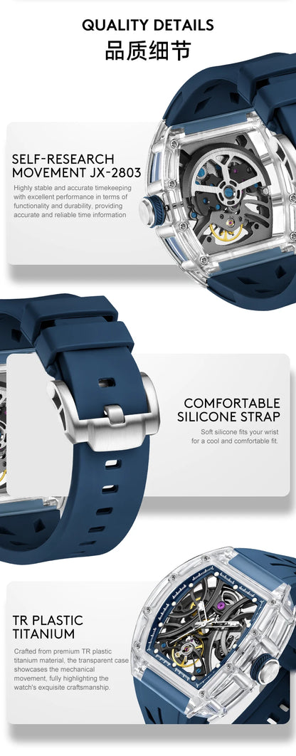 Automatic Mechanical Watch Black Silicone Strap Waterproof