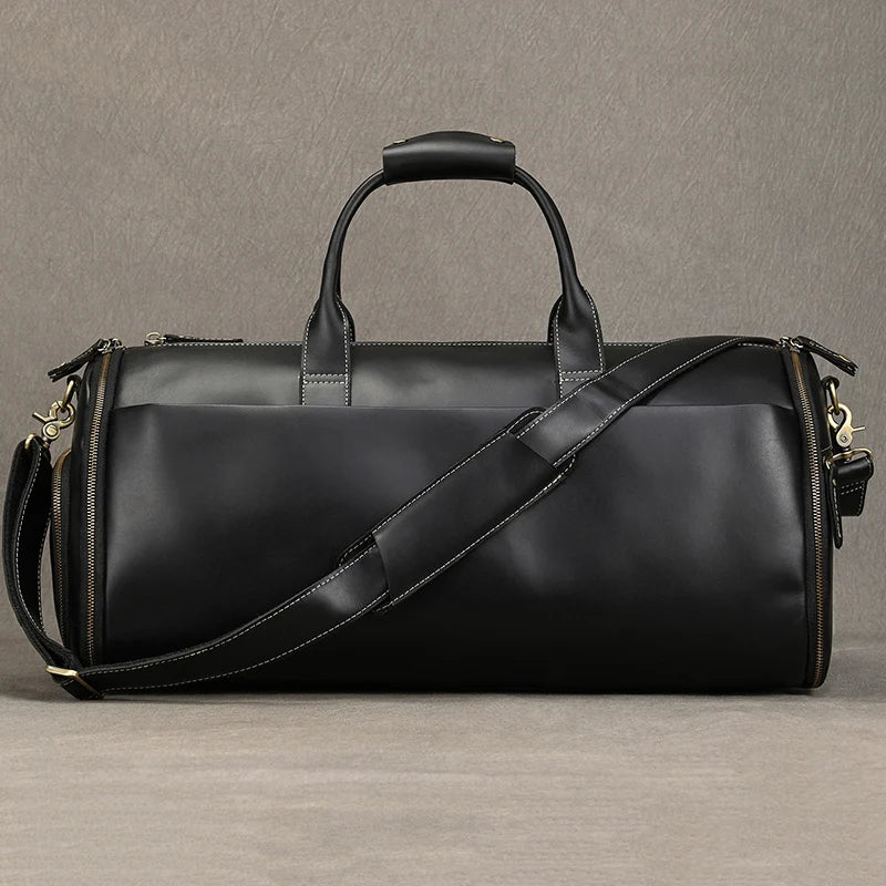 Leather Folding Suit Bag with Shoe Pocket Black