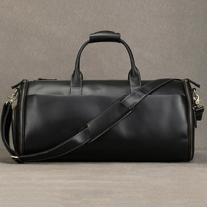 Leather Folding Suit Bag with Shoe Pocket Black