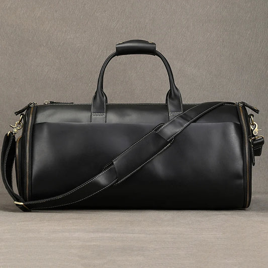 Leather Folding Suit Bag with Shoe Pocket Black