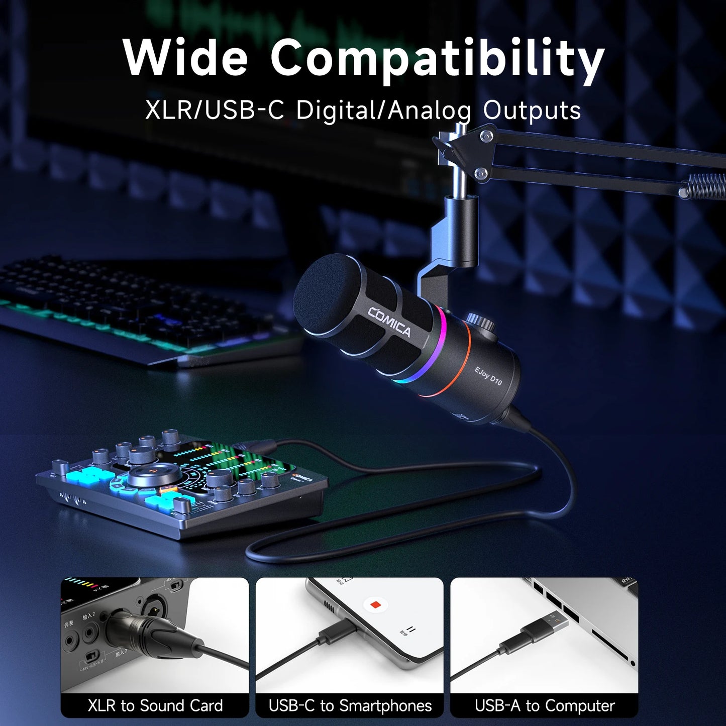 PRO White XLR Desktop USB Streaming Microphone