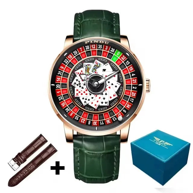 Mechanical Mens Watch Casino Wheel Dial Green