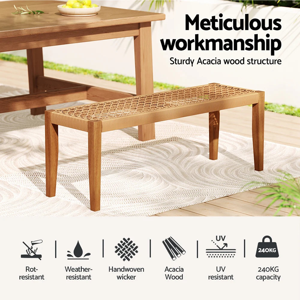 Acacia Wood Patio Bench 2-Seater Outdoor Dining Seat