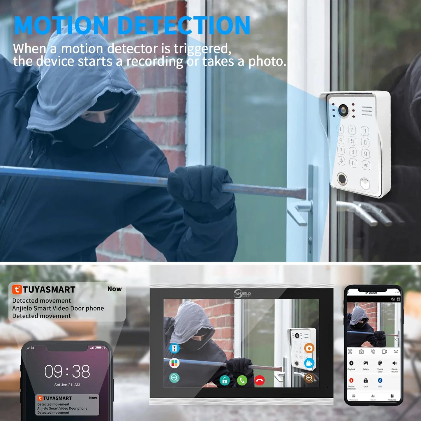 Wireless Smart Doorbell Camera Intercom with Fingerprint Unlock Black