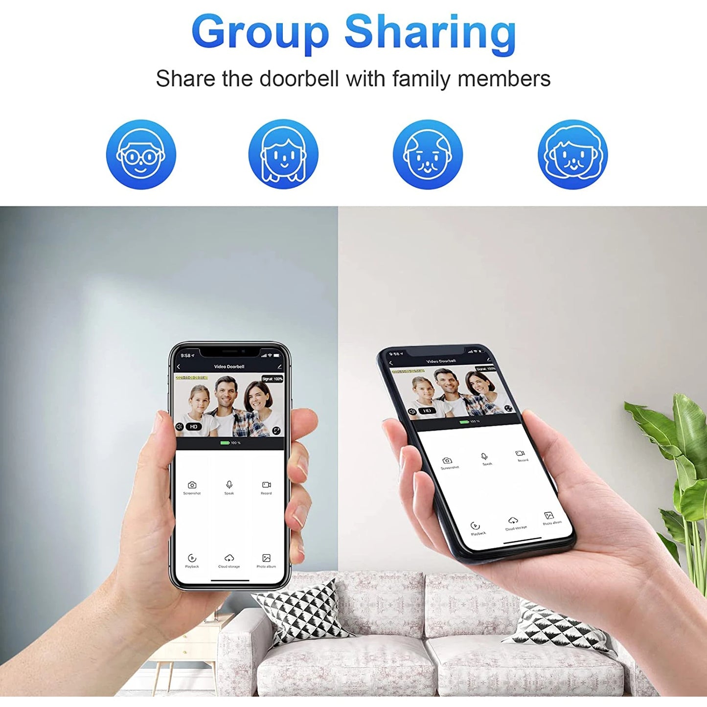 Wireless 1080P Black Doorbell Camera with 64GB Storage