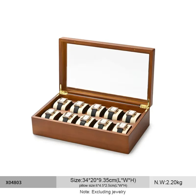 Wooden Jewelry & Watch Organizer Box with 6/10 Grids