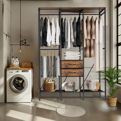 XXL Industrial Open Wardrobe Rack with Drawers & Shelves