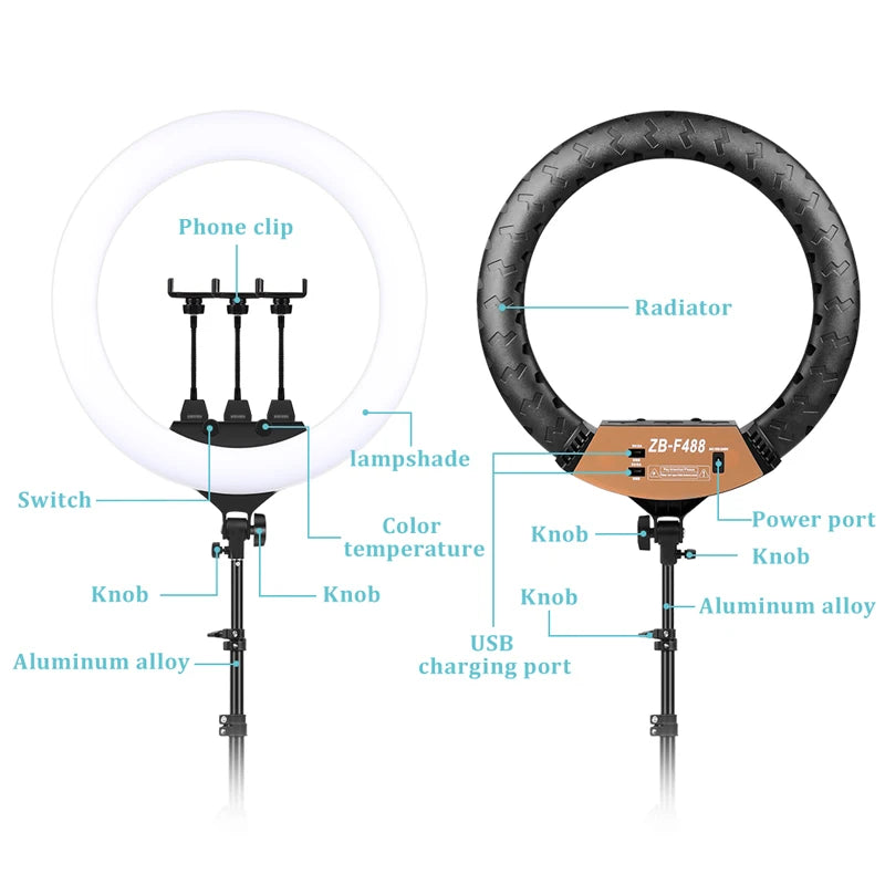 22-Inch LED Ring Light with Adjustable Brightness and Color