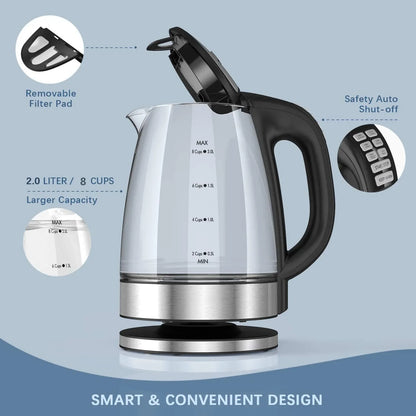 2.0L Electric Glass Kettle Matte White with Temp Control