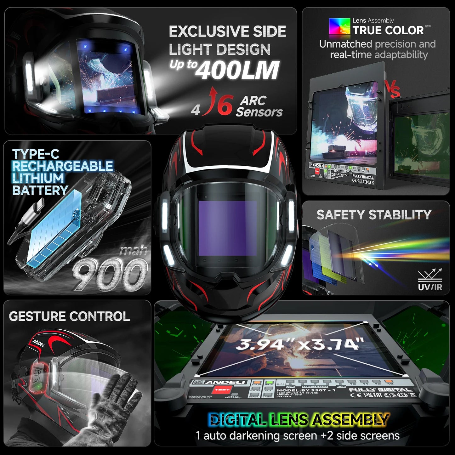 Auto Darkening Welding Helmet True Color Large Screen