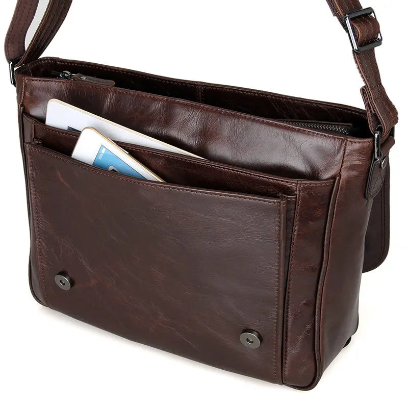 Men’s Leather Crossbody Bag Brown Oil-Waxed Style