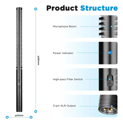 Professional Shotgun Microphone Audio Recorder for Filmmaking