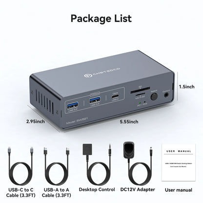 4K 60Hz USB-C KVM Switch Dual Monitor 2 PC