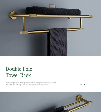 Gold Bathroom Accessories Set with Towel Bar and Hooks