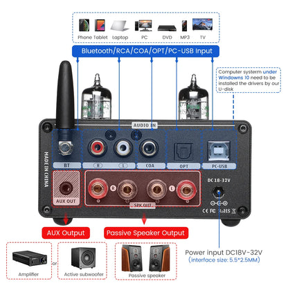 T9 PRO 32V HiFi Bluetooth Tube Amplifier 100W