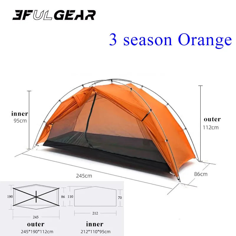 Ultralight 1-Person Camping Tent with 15D Silicone-Coated Fabric