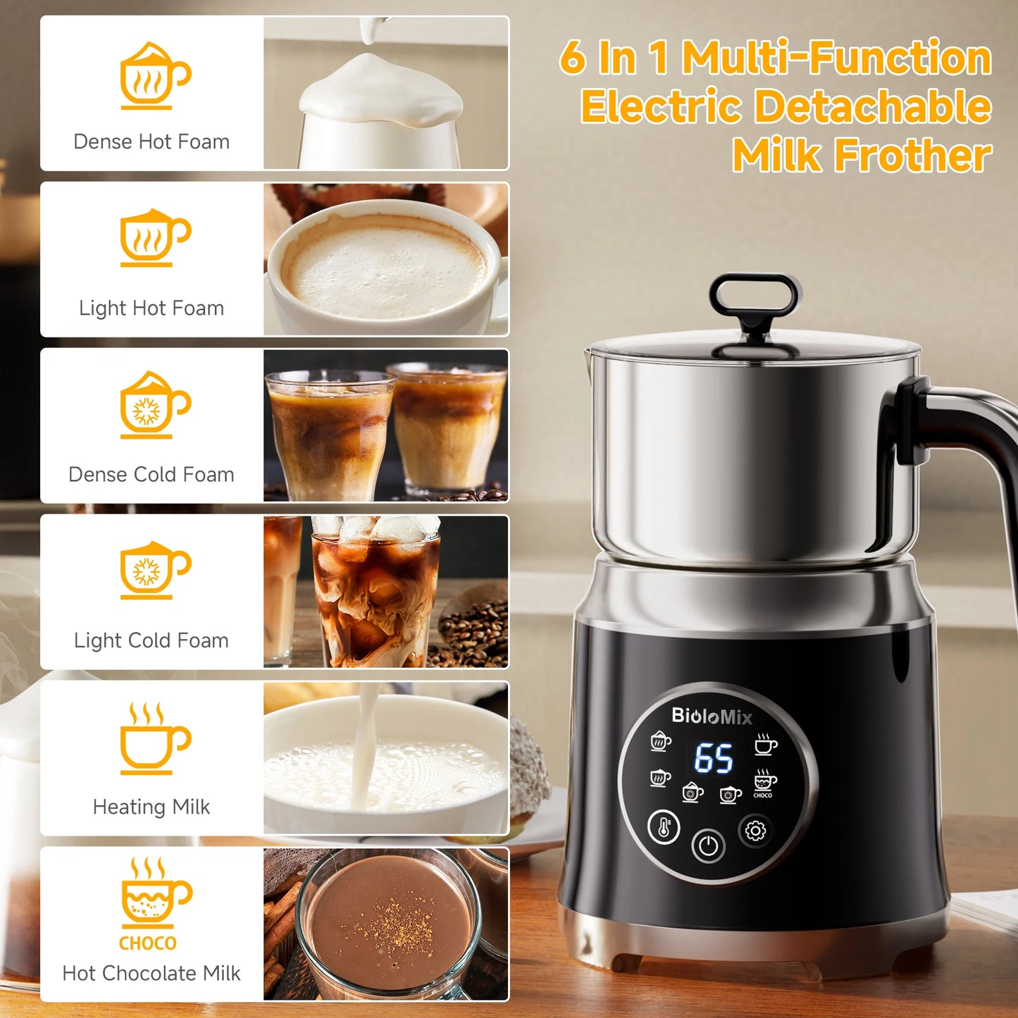 7in1 Electric Milk Frother Steamer Hot Cold Foam Maker