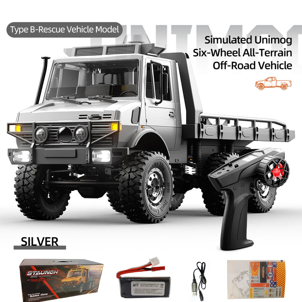Heavy Duty 6 Wheel RC Climbing Truck LED Lights Silver